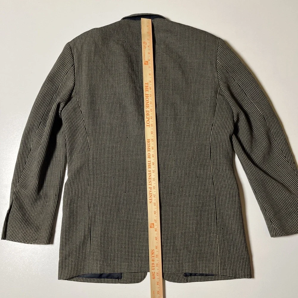Alfani Blazer 100% Pure New Wool Blazer Size 42L Navy‎ Beige Textured Sport Coat